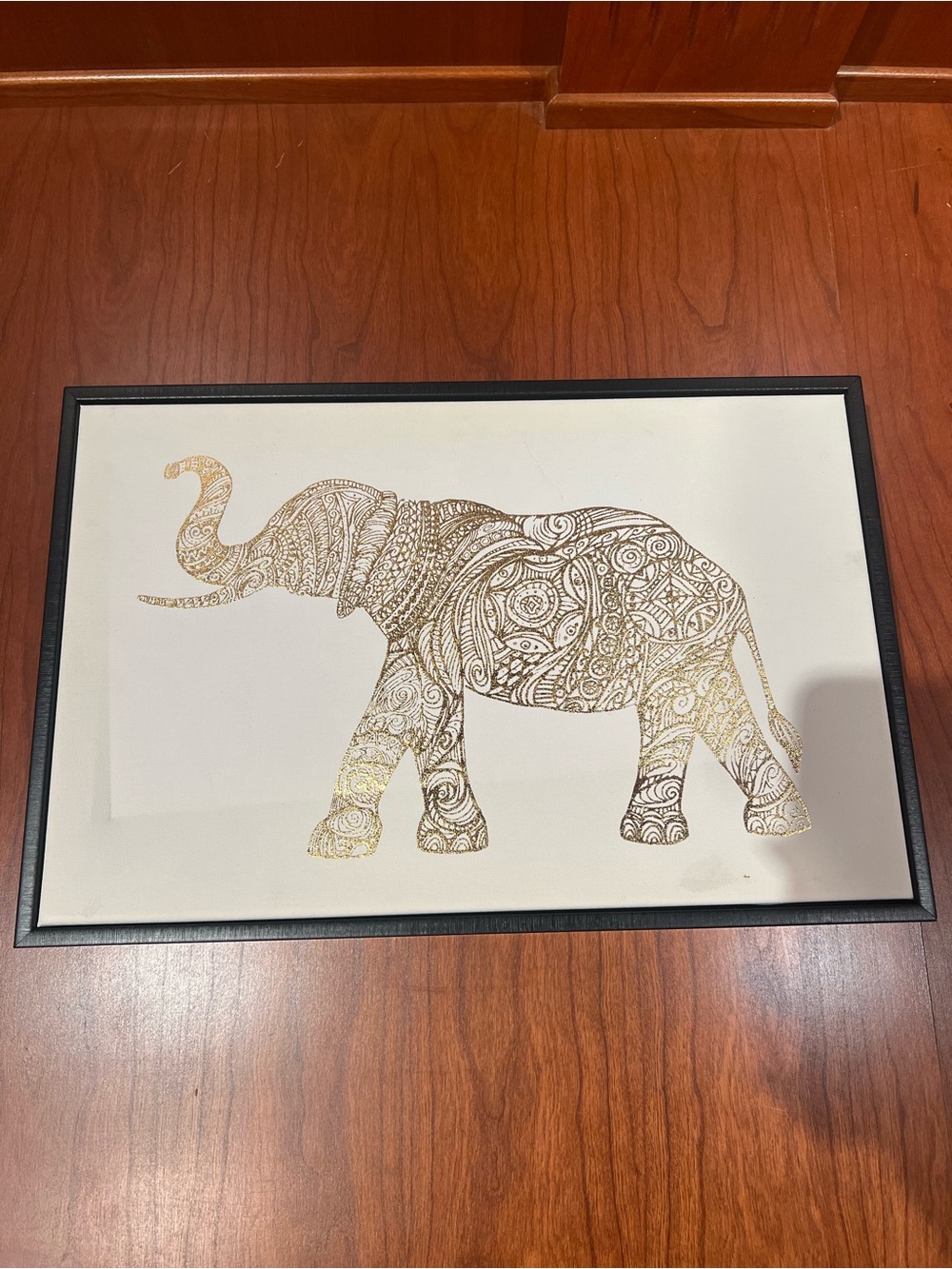 Gold Elephant Wall Art Print in Black Frame